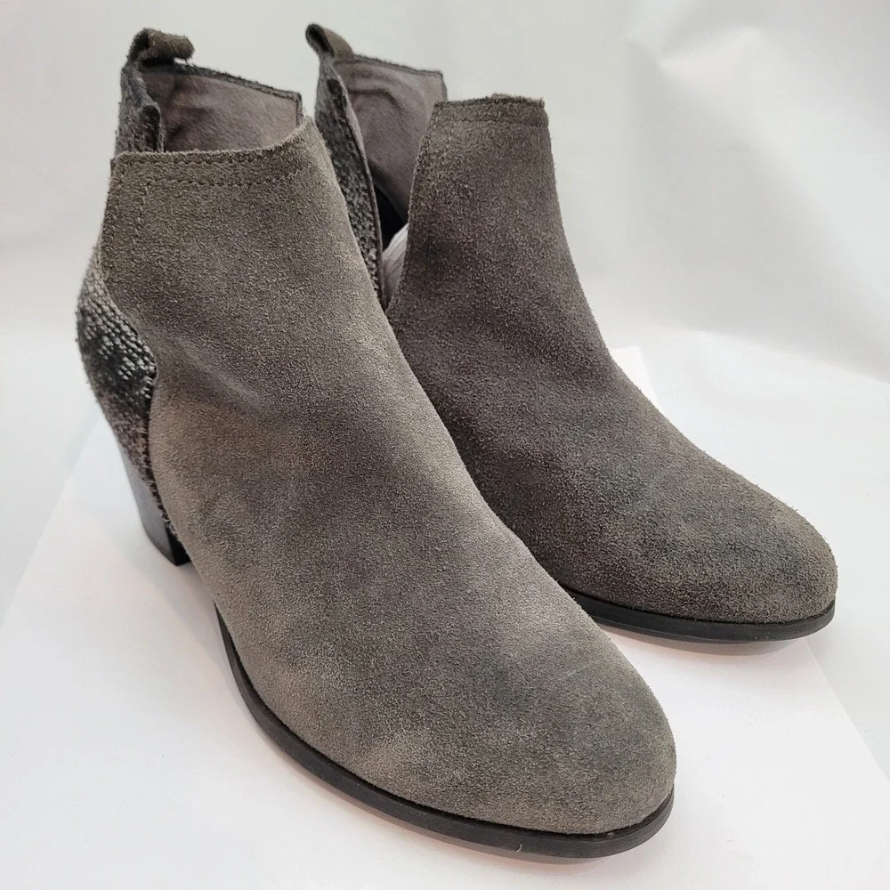 Minnetonka Ankle Boots Womens Grey Suede Woven Block Heel Booties 81045